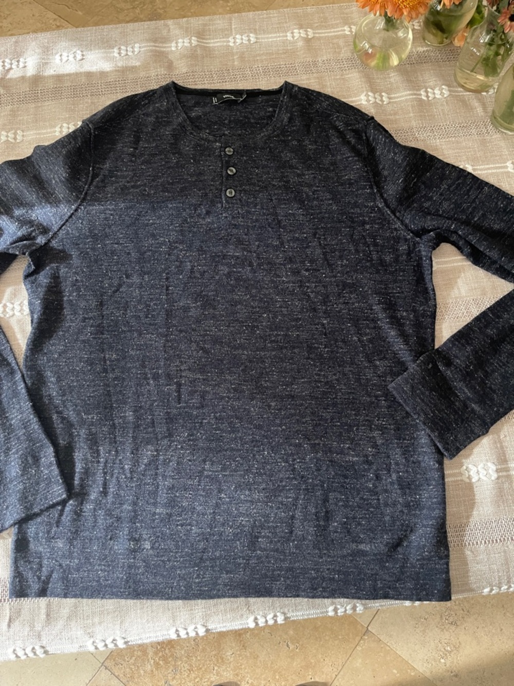 Vince Navy Speckled Long-Sleeve Henley